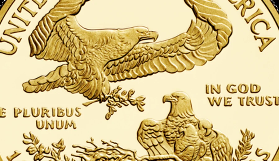 Gold American Eagle Type 1 family of eagles reverse detail