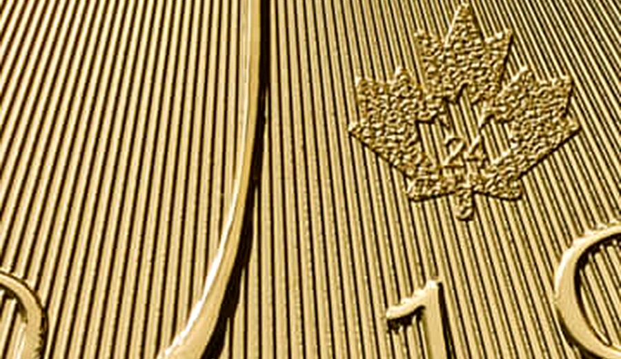 Gold Maple Leaf laser micro-engraved maple leaf security mark