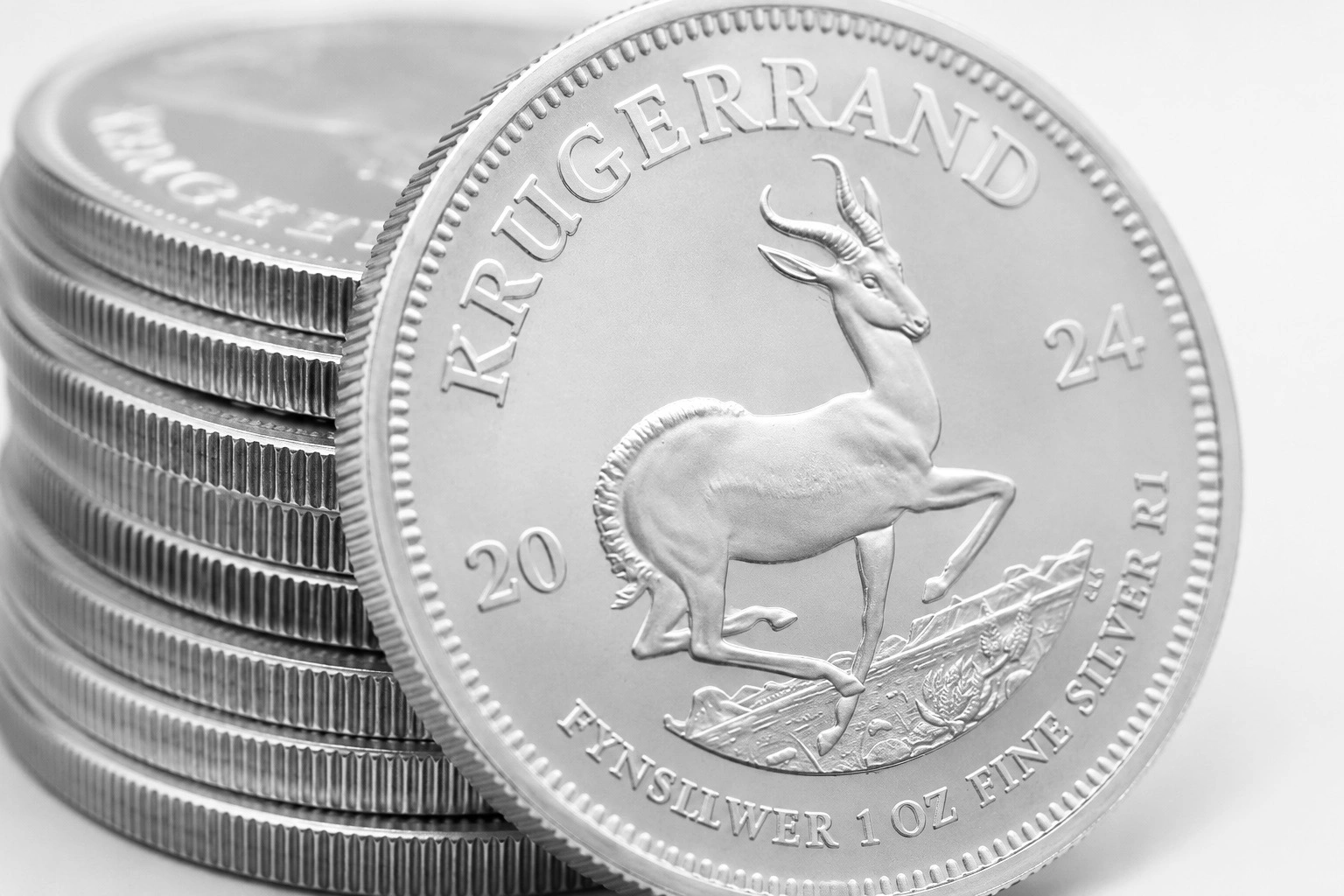 Silver Krugerrand coins with reeded edges